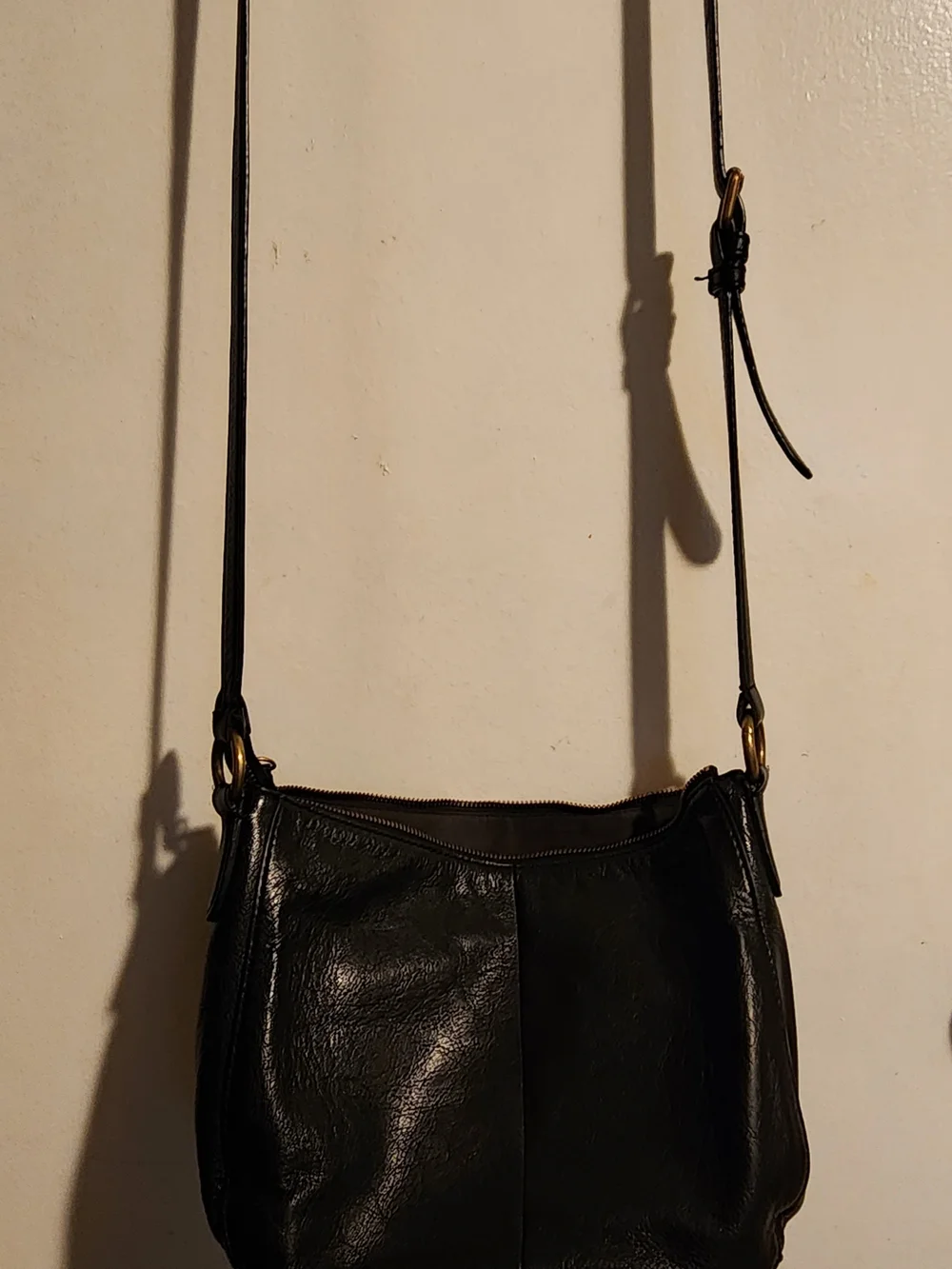 Black Leather Crossbody Bag with Gold Hardware
